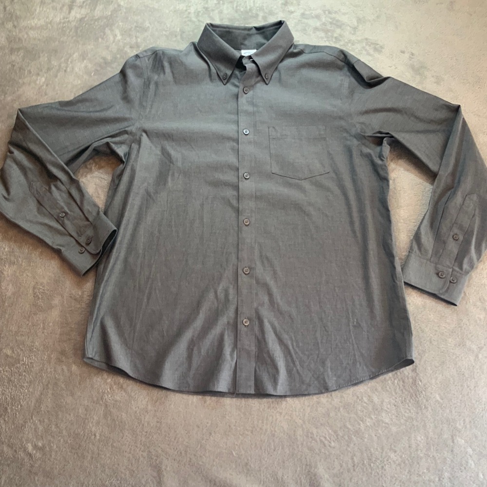 Brooks Brothers 1818 Wrinkle Free Polo Shirt Mens L Grey Button Down Long Sleeve
